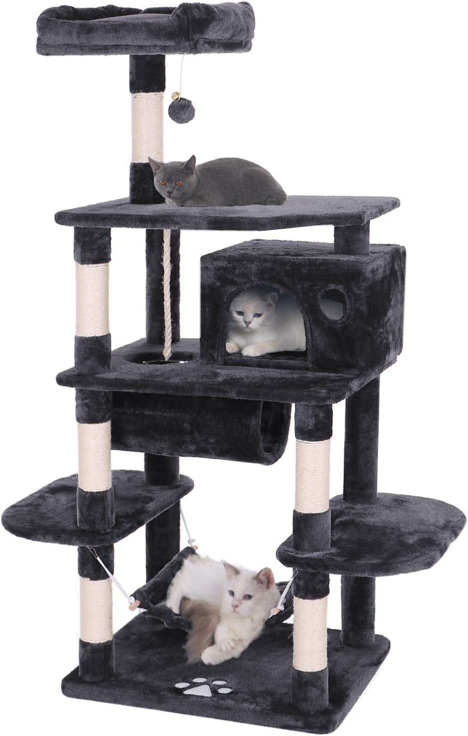 Deluxe Cat Tree Condo with Hammock, Tunnel, and Scratching Posts - Perfect Playground for Your Feline Friends in Smoky Grey