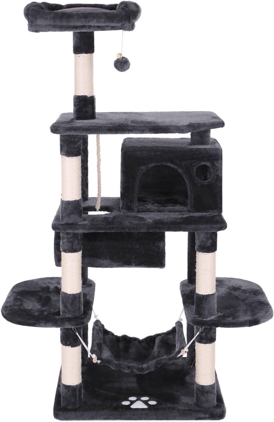 Deluxe Cat Tree Condo with Hammock, Tunnel, and Scratching Posts - Perfect Playground for Your Feline Friends in Smoky Grey