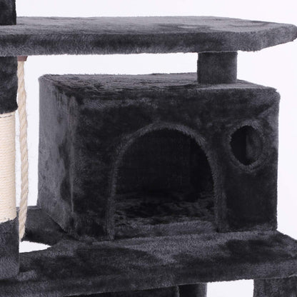 Deluxe Cat Tree Condo with Hammock, Tunnel, and Scratching Posts - Perfect Playground for Your Feline Friends in Smoky Grey